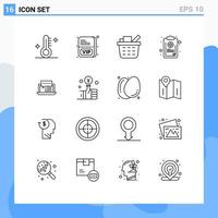 16 iconos creativos, signos y símbolos modernos de consulta de diálogo, checkout, lista de síntomas, elementos de diseño vectorial editables vector