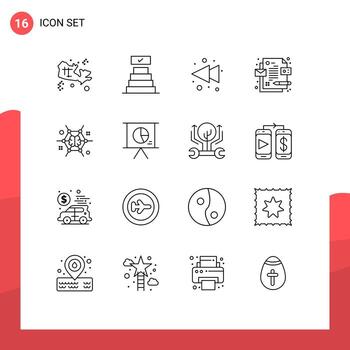 Modern Set of 16 Outlines and symbols such as ideas brain left connect id Editable Vector Design Elements