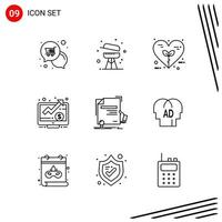 Collection of 9 Vector Icons in Line style Pixle Perfect Outline Symbols for Web and Mobile Line Icon Signs on White Background 9 Icons Creative Black Icon vector background