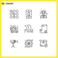 Set of 9 Vector Outlines on Grid for beauty cyber monday devices black friday captain Editable Vector Design Elements