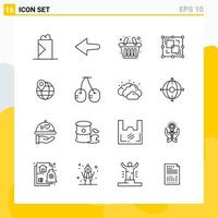 Collection of 16 Universal Line Icons Icon Set for Web and Mobile Creative Black Icon vector background