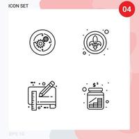 paquete de 4 modernos signos y símbolos de colores planos de línea rellena para medios de impresión web, como la solución blue print finance festival draft elementos de diseño de vectores editables