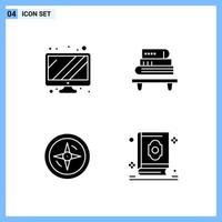 4 Icons Solid style Creative Glyph Symbols Black Solid Icon Sign Isolated on White Background Creative Black Icon vector background