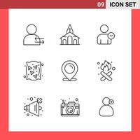 9 Icon Pack Line Style Outline Symbols on White Background Simple Signs for general designing Creative Black Icon vector background