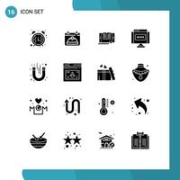 Editable Vector Line Pack of 16 Simple Solid Glyphs of news interface date communications tablet Editable Vector Design Elements