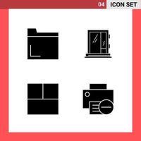 4 Icon Pack Solid Style Glyph Symbols on White Background Simple Signs for general designing Creative Black Icon vector background