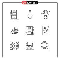 Set of 9 Line Style Icons for web and mobile Outline Symbols for print Line Icon Signs Isolated on White Background 9 Icon Set Creative Black Icon vector background