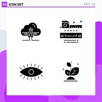 Set of 4 icons in solid style Creative Glyph Symbols for Website Design and Mobile Apps Simple Solid Icon Sign Isolated on White Background 4 Icons Creative Black Icon vector background