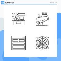 Modern 4 Line style icons Outline Symbols for general use Creative Line Icon Sign Isolated on White Background 4 Icons Pack Creative Black Icon vector background