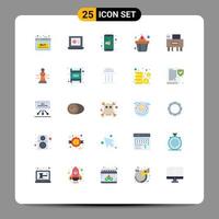 25 User Interface Flat Color Pack of modern Signs and Symbols of school desk app food cake Editable Vector Design Elements