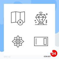 Modern Pack of 4 Icons Line Outline Symbols isolated on White Backgound for Website designing Creative Black Icon vector background