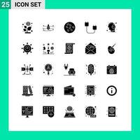 Set of 25 Vector Solid Glyphs on Grid for head gadget seeds devices computers Editable Vector Design Elements