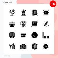 Vector Pack of 16 Icons in Solid Style Creative Glyph Pack isolated on White Background for Web and Mobile Creative Black Icon vector background