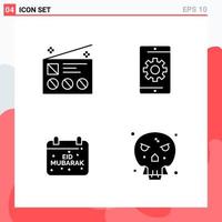 Collection of 4 Vector Icons in solid style Modern Glyph Symbols for Web and Mobile Solid Icon Sign Isolated on White Background 4 Icons Creative Black Icon vector background