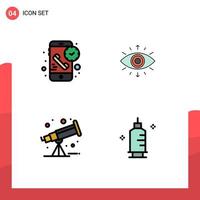 Modern Set of 4 Filledline Flat Colors and symbols such as call astronomy receiver symbol telescope Editable Vector Design Elements