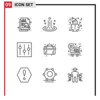 Group of 9 Outlines Signs and Symbols for plumbing mechanical snow user interface Editable Vector Design Elements