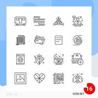 Modern Pack of 16 Icons Line Outline Symbols isolated on White Backgound for Website designing Creative Black Icon vector background