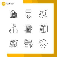 9 Icon Set Line Style Icon Pack Outline Symbols isolated on White Backgound for Responsive Website Designing Creative Black Icon vector background