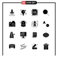 Set of 16 Solid Style Icons for web and mobile Glyph Symbols for print Solid Icon Signs Isolated on White Background 16 Icon Set Creative Black Icon vector background