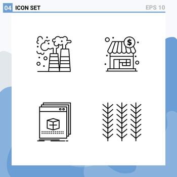 4 User Interface Line Pack of modern Signs and Symbols of factory app waste store file Editable Vector Design Elements