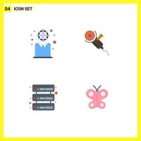 Group of 4 Modern Flat Icons Set for business database personal power network Editable Vector Design Elements