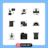 Modern Set of 9 Solid Glyphs Pictograph of construction relax plumber pillow aester Editable Vector Design Elements