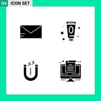 Pack of 4 Solid Style Icon Set Glyph Symbols for print Creative Signs Isolated on White Background 4 Icon Set Creative Black Icon vector background