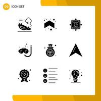 User Interface Pack of 9 Basic Solid Glyphs of pollution summer ok snorkeling diving Editable Vector Design Elements