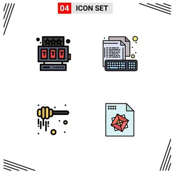 paquete de 4 colores planos creativos de línea de llenado de elementos de diseño de vector editables de néctar de teclado de codificación de miel de máquina tragamonedas