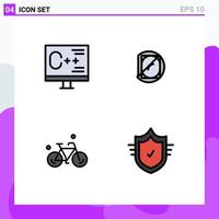 Group of 4 Filledline Flat Colors Signs and Symbols for coding bicycle development lab cycle Editable Vector Design Elements