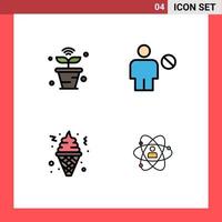 Mobile Interface Filledline Flat Color Set of 4 Pictograms of internet human things blocked ice cream Editable Vector Design Elements