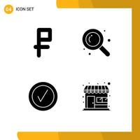 Group of 4 Solid Glyphs Signs and Symbols for currency market detective checked shop Editable Vector Design Elements