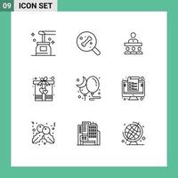 Pictogram Set of 9 Simple Outlines of moon heart meeting present box Editable Vector Design Elements