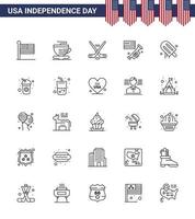 Set of 25 Modern Lines pack on USA Independence Day american icecream ice sport american speaker Editable USA Day Vector Design Elements