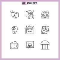 User Interface Pack of 9 Basic Outlines of hotel intelligent discussion human partnership Editable Vector Design Elements