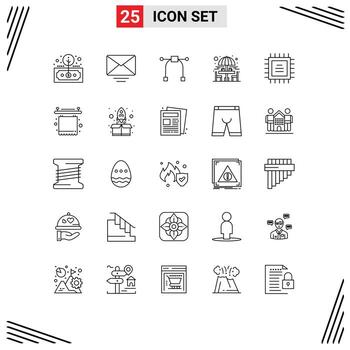 Pack of 25 Modern Lines Signs and Symbols for Web Print Media such as cpu chip design sitting table drinking Editable Vector Design Elements