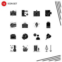 Pack of 16 Modern Solid Glyphs Signs and Symbols for Web Print Media such as analysis drink tire swing cup id Editable Vector Design Elements