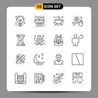 Paquete de 16 iconos negros símbolos de contorno signos para diseños receptivos sobre fondo blanco 16 iconos establecen fondo de vector de icono negro creativo