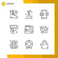 9 Icon Set Line Style Icon Pack Outline Symbols isolated on White Backgound for Responsive Website Designing Creative Black Icon vector background