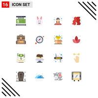 Modern Set of 16 Flat Colors Pictograph of travel business female briefcase food Editable Pack of Creative Vector Design Elements