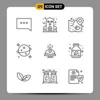 9 Black Icon Pack Outline Symbols Signs for Responsive designs on white background 9 Icons Set Creative Black Icon vector background