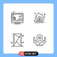 Símbolos de contorno del paquete de iconos negros de 4 líneas para aplicaciones móviles aisladas en fondo blanco 4 iconos establecen fondo de vector de icono negro creativo