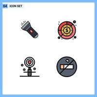 Group of 4 Filledline Flat Colors Signs and Symbols for flashlight date flash finance love Editable Vector Design Elements