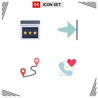 Set of 4 Vector Flat Icons on Grid for seo telephone arrow location heart Editable Vector Design Elements