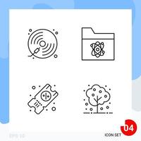 Modern Pack of 4 Icons Line Outline Symbols isolated on White Backgound for Website designing Creative Black Icon vector background