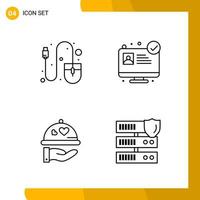 4 Icon Set Line Style Icon Pack Outline Symbols isolated on White Backgound for Responsive Website Designing Creative Black Icon vector background