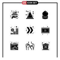 conjunto de 9 iconos de estilo sólido para web y símbolos de glifos móviles para imprimir signos de iconos sólidos aislados en fondo blanco 9 conjunto de iconos fondo de vector de icono negro creativo