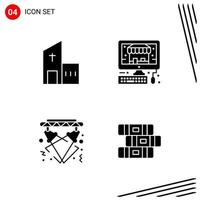 Collection of 4 Vector Icons in solid style Pixle Perfect Glyph Symbols for Web and Mobile Solid Icon Signs on White Background 4 Icons Creative Black Icon vector background