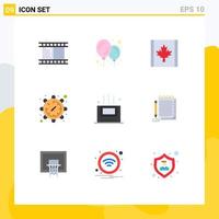 9 Thematic Vector Flat Colors and Editable Symbols of pad notepad gear room bath Editable Vector Design Elements