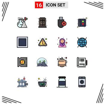 grupo de 16 líneas modernas llenas de color plano establecidas para dispositivos de diseño de alerta indicación de ascensor ascensor elementos de diseño de vectores creativos editables